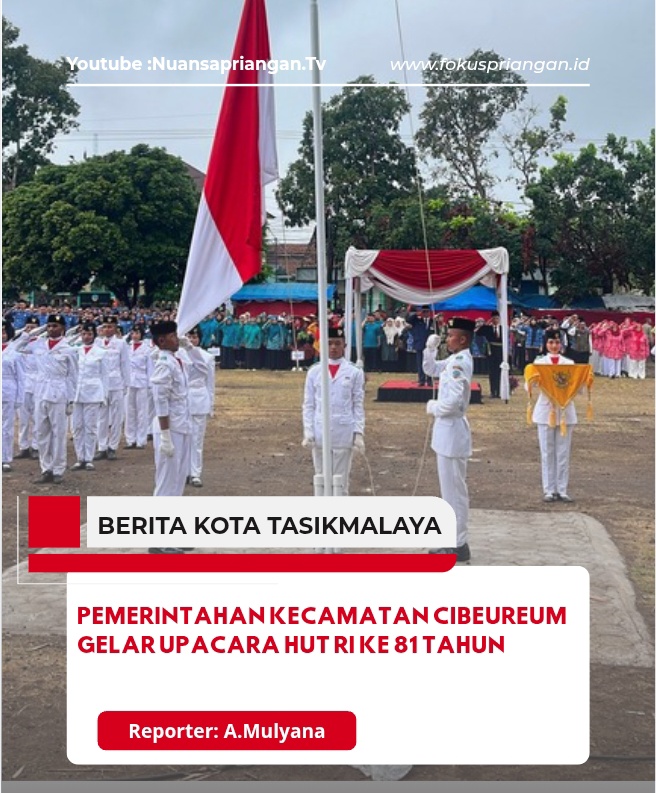 Sempat Diguyur Hujan Tak Menyurutkan Semangat Upacara Peringatan HUT RI Ke 81 di Kecamatan Cibeureum