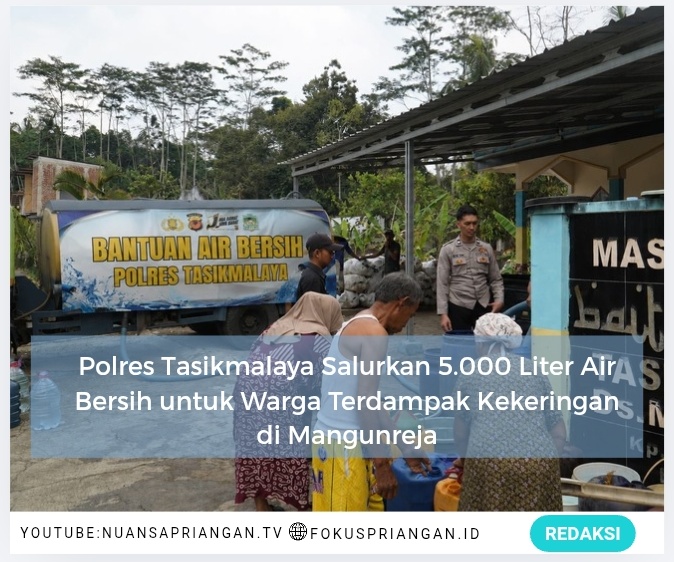Polres Tasikmalaya Salurkan 5.000 Liter Air Bersih untuk Warga Terdampak Kekeringan di Mangunreja